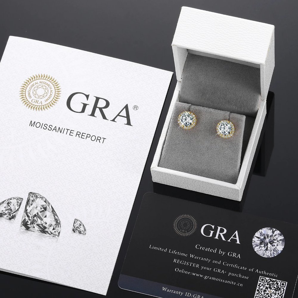 Certified 4ct. t.w. Moissanite Diamond Round Halo Stud Earrings NEW - Picture 10 of 13